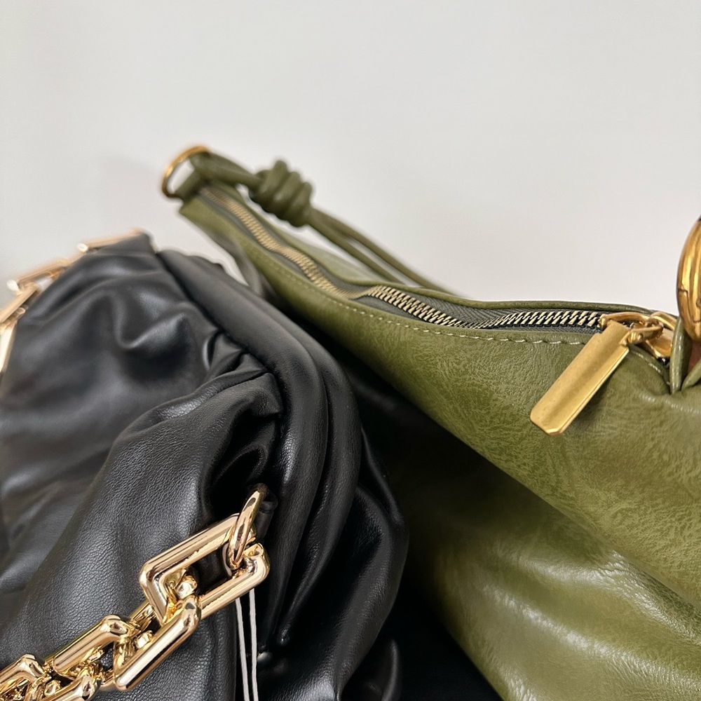 Clutch & Shoulder Black and Green Purses